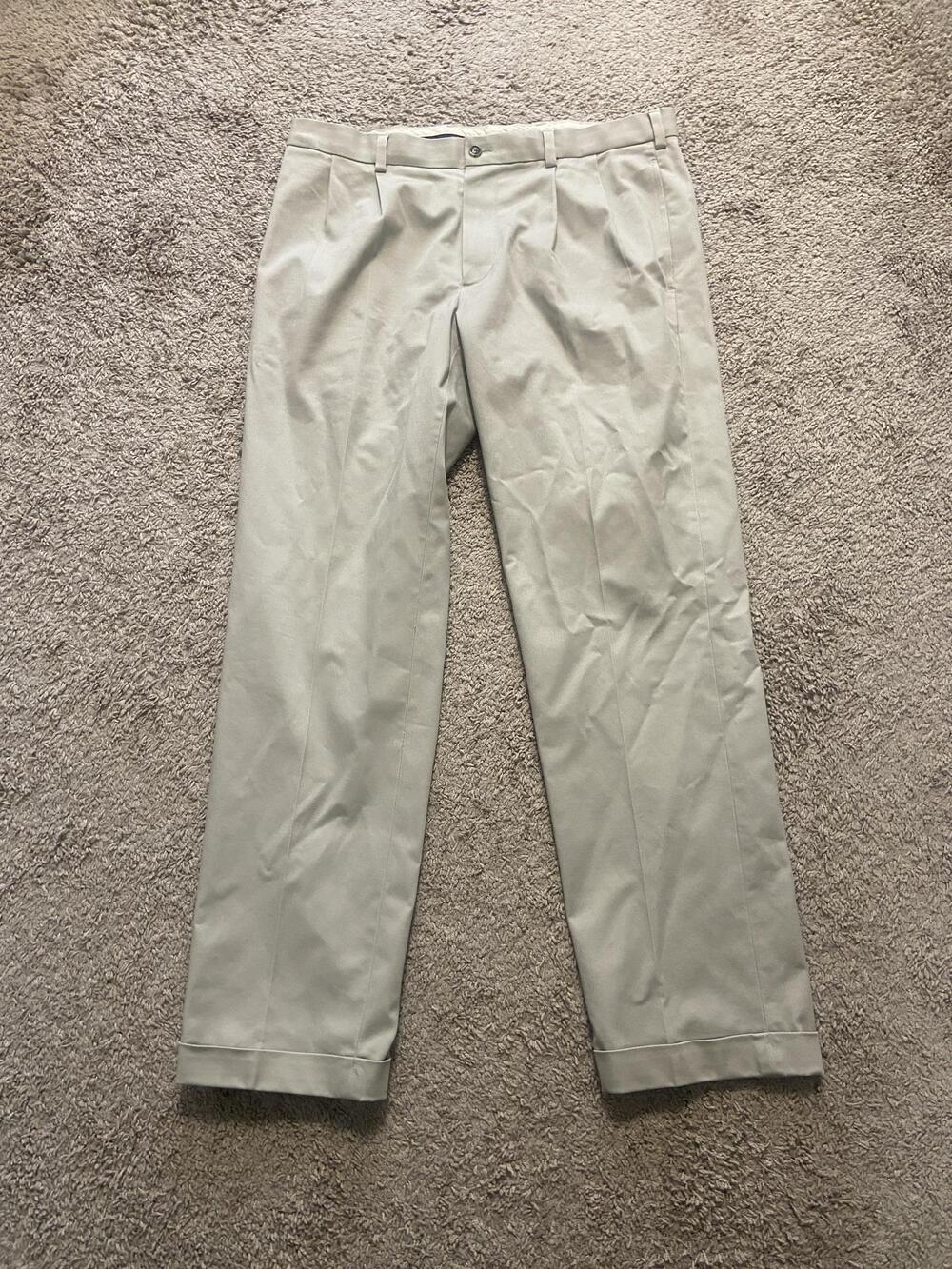 Brooks Brothers Pants Mens 36x30 Beige Advantage Chino Elliot Pleated Cuffed